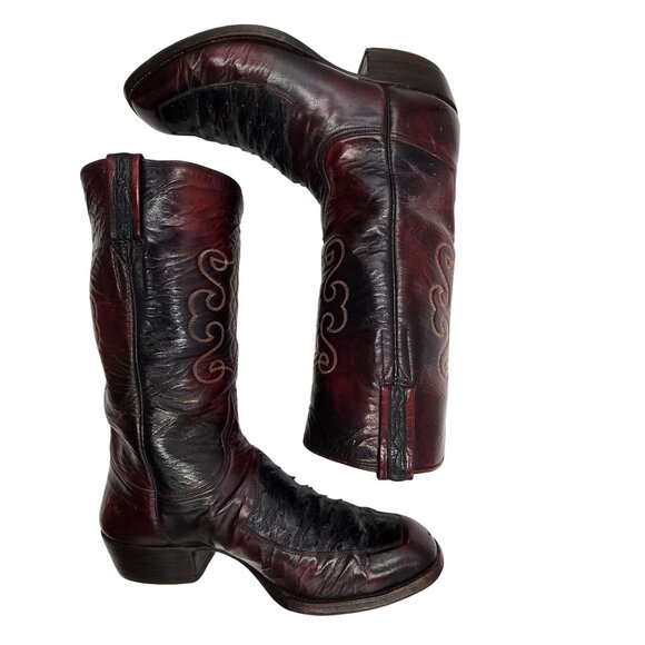 Lucchese San Antonio Exotic Mens 10D Black Cherry Ostrich Cowboy Western Boots - Picture 11 of 14